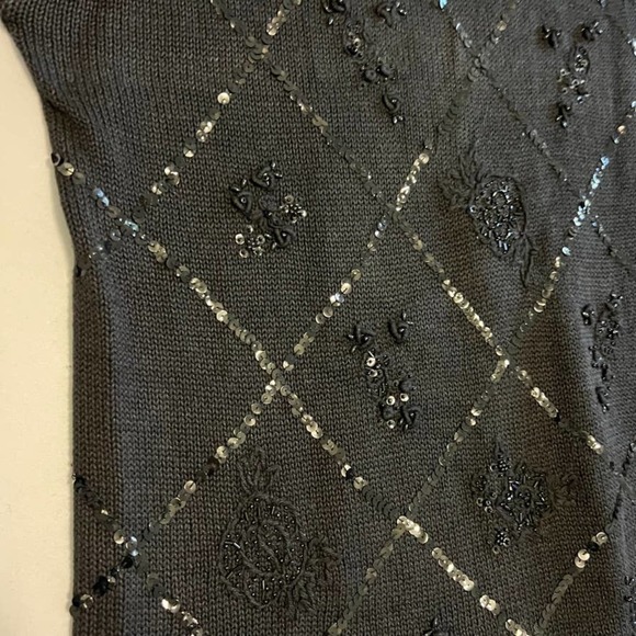 Vintage Cervelle black sequin pattern long sweater L - Picture 3 of 9